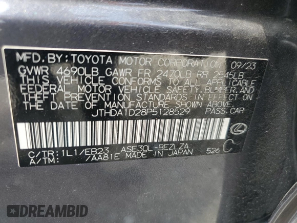 2023 Lexus IS 300 z VIN JTHDA1D28P5128529, wystawiony jako Copart lot #59092495 z przebiegiem 14 706 mil mil oraz Szkoda całkowita • Salvage title. Historia ofert i sprzedaży dostępna na DreamBid. Obrazek 12.
