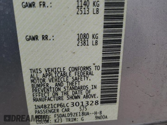 2020 Nissan LEAF SV Plus with VIN 1N4BZ1CP6LC301328, listed as a Copart auction lot 46263255 with 23,034 mi miles and Salvage Title. Bid and sale history available at DreamBid. Image 12.