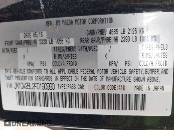 2015 Mazda 5 Sport with VIN JM1CW2BL2F0190990, listed as a IAAI auction lot 42532210 with 98,528 mi miles and . Bid and sale history available at DreamBid. Image 9.