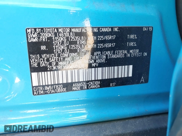 2019 Toyota RAV4 LE with VIN 2T3K1RFV6KW026338, listed as a IAAI auction lot 41763193 with 152,909 mi miles. Bid and sale history available at carsss.com. Image 9.