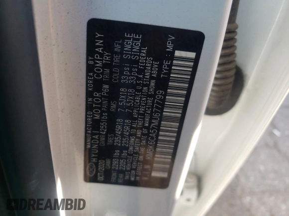 2021 Hyundai Kona Night Edition with VIN KM8K6CA57MU677799, listed as a Copart auction lot 78279984 with Not Provided miles and Non Repairable. Bid and sale history available at DreamBid. Image 12.