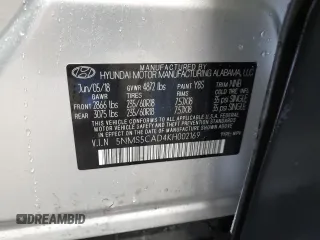 2019 Hyundai Santa Fe Ultimate z VIN 5NMS5CAD4KH002169, wystawiony jako Copart lot #58560645 z przebiegiem 27 762 mil mil oraz Szkoda całkowita • Salvage title. Historia ofert i sprzedaży dostępna na DreamBid. Obrazek 14.
