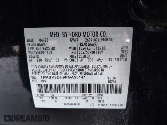2023 Ford Explorer XLT с VIN 1FMSK8DH9PGA55447, выставлен на аукционе IAAI как лот 41799205 с пробегом 22 767 миль миль и . История ставок и продаж доступна на DreamBid. Изображение 9.