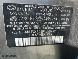 2009 Hyundai Azera GLS with VIN KMHFC46D89A358792, listed as a Copart auction lot 76666414 with 260,567 mi miles and Clean Title. Bid and sale history available at carsss.com. Image 12.