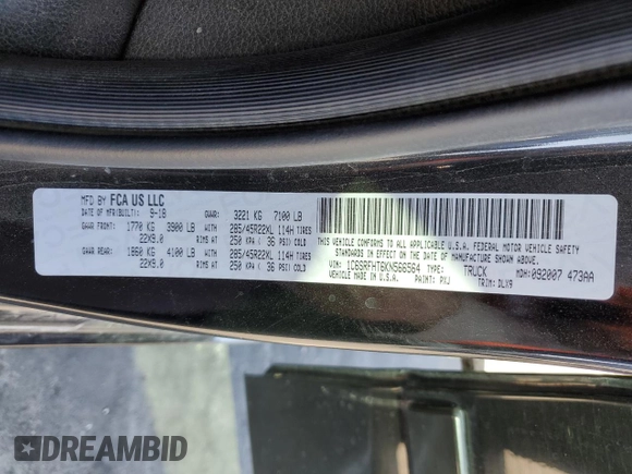 2019 Ram 1500 Limited z VIN 1C6SRFHT6KN566564, wystawiony jako Copart lot #47028485 z przebiegiem 187 634 mil mil oraz Szkoda całkowita • Salvage title. Historia ofert i sprzedaży dostępna na DreamBid. Obrazek 12.