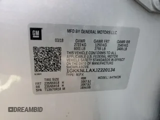 2018 GMC Acadia SLE with VIN 1GKKNLLAXJZ220134, listed as a Copart auction lot 52647075 with 84,325 mi miles and Salvage Title. Bid and sale history available at DreamBid. Image 13.