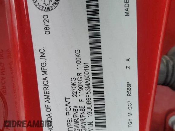 2021 Acura TLX w/A-Spec Package with VIN 19UUB6F53MA800181, listed as a Copart auction lot 50939925 with 122,280 mi miles and Salvage Title. Bid and sale history available at carsss.com. Image 12.