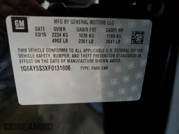 2015 Cadillac CTS Performance AWD with VIN 1G6AY5S3XF0131806, listed as a Copart auction lot 58422704 with 69,544 mi miles and Salvage Title. Bid and sale history available at DreamBid. Image 13.