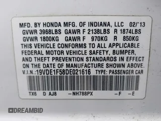 2013 Acura ILX Premium Pkg with VIN 19VDE1F58DE021616, listed as a IAAI auction lot 41840608 with 87,220 mi miles. Bid and sale history available at carsss.com. Image 9.