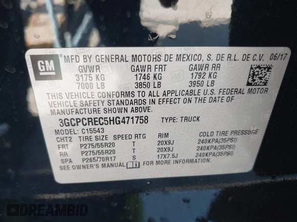 2017 Chevrolet Silverado 1500 LT with VIN 3GCPCREC5HG471758, listed as a IAAI auction lot 41991708 with 77,056 mi miles. Bid and sale history available at carsss.com. Image 9.