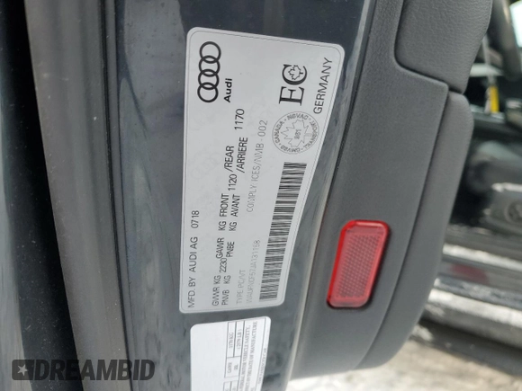 2018 Audi A5 Sportback Prestige with VIN WAUFNCF57JA131158, listed as a Copart auction lot 39342624 with 86,373 mi miles. Bid and sale history available at carsss.com. Image 13.