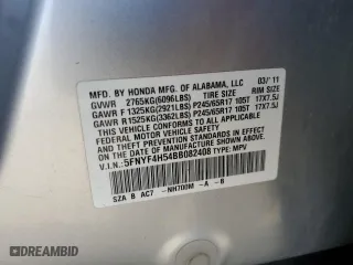 2011 Honda Pilot EX-L with VIN 5FNYF4H54BB082408, listed as a Copart auction lot 51572195 with 0 mi miles and Non Repairable. Bid and sale history available at carsss.com. Image 12.