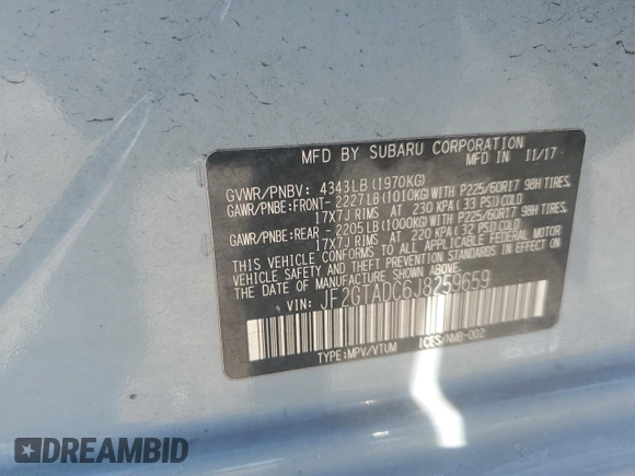2018 Subaru Crosstrek Premium z VIN JF2GTADC6J8259659, wystawiony jako Copart lot #52709645 z przebiegiem 98 335 mil mil oraz Szkoda całkowita • Salvage title. Historia ofert i sprzedaży dostępna na DreamBid. Obrazek 13.