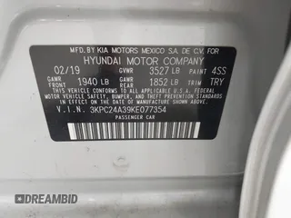 2019 Hyundai Accent SE with VIN 3KPC24A39KE077354, listed as a IAAI auction lot 42592785 with 190,521 mi miles and . Bid and sale history available at DreamBid. Image 9.
