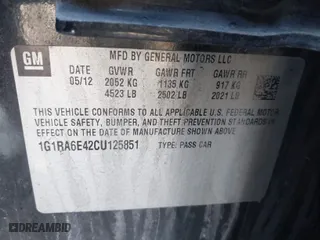 2012 Chevrolet Volt with VIN 1G1RA6E42CU125851, listed as a IAAI auction lot 41778189 with 152,337 mi miles. Bid and sale history available at carsss.com. Image 9.