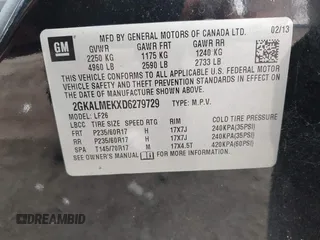2013 GMC Terrain SLE z VIN 2GKALMEKXD6279729, wystawiony jako IAAI lot #42128826 z przebiegiem 151 318 mil mil oraz . Historia ofert i sprzedaży dostępna na DreamBid. Obrazek 9.
