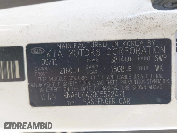 2012 Kia Forte EX with VIN KNAFU4A23C5522471, listed as a IAAI auction lot 42139432 with 176,205 mi miles. Bid and sale history available at carsss.com. Image 9.