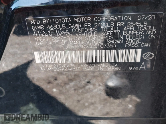 2020 Lexus IS 300 F Sport z VIN JTHGA1D23L5107353, wystawiony jako IAAI lot #42307666 z przebiegiem 113 485 mil mil oraz . Historia ofert i sprzedaży dostępna na DreamBid. Obrazek 9.