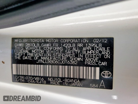 2012 Scion iQ с VIN JTNJJXB06CJ016382, выставлен на аукционе Copart как лот 59811905 с пробегом 115 911 миль миль и Списание • Salvage title. История ставок и продаж доступна на DreamBid. Изображение 12.