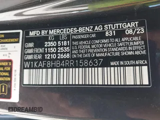 2024 Mercedes-Benz C 43 AMG with VIN W1KAF8HB4RR158637, listed as a IAAI auction lot 41586886 with 3,022 mi miles and . Bid and sale history available at DreamBid. Image 9.