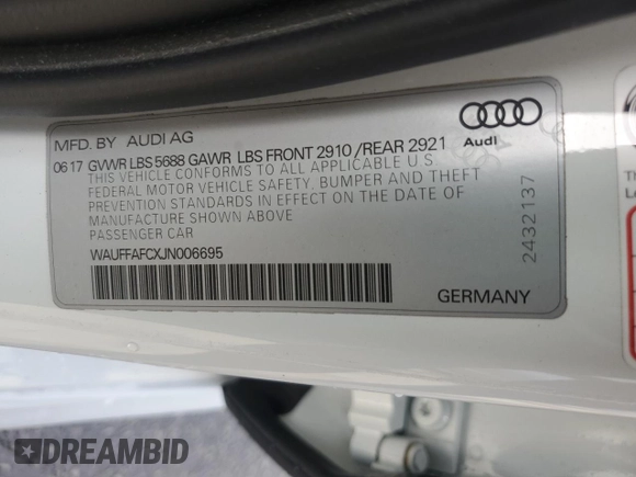 2018 Audi S6 Premium Plus with VIN WAUFFAFCXJN006695, listed as a Copart auction lot 50728445 with 69,604 mi miles and Salvage Title. Bid and sale history available at carsss.com. Image 12.