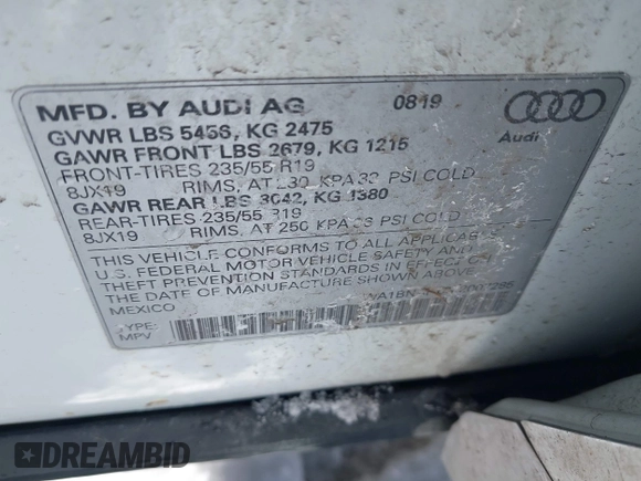 2020 Audi Q5 Premium Plus z VIN WA1BNAFY9L2007285, wystawiony jako IAAI lot #41567118 z przebiegiem 64 913 mil mil oraz . Historia ofert i sprzedaży dostępna na DreamBid. Obrazek 9.