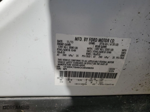 2016 Ford Explorer with VIN 1FM5K7B86GGB49859, listed as a Copart auction lot 48240045 with 127,113 mi miles and Clean Title. Bid and sale history available at carsss.com. Image 13.