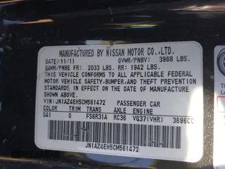 2012 Nissan 370Z Touring with VIN JN1AZ4EH5CM561472, listed as a IAAI auction lot 41640522 with 101,143 mi miles. Bid and sale history available at carsss.com. Image 9.