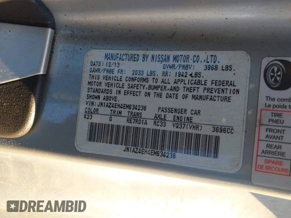 2014 Nissan 370Z Nismo with VIN JN1AZ4EH4EM634236, listed as a IAAI auction lot 41256664 with 80,294 mi miles and . Bid and sale history available at DreamBid. Image 9.