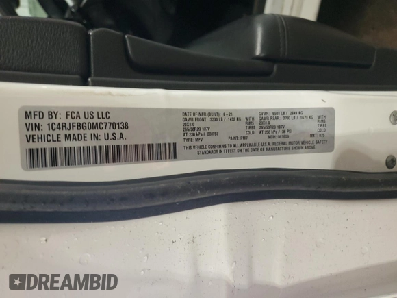 2021 Jeep Grand Cherokee Limited X with VIN 1C4RJFBG0MC770138, listed as a Copart auction lot 51415475 with 83,689 mi miles and Clean title. Bid and sale history available at DreamBid. Image 13.