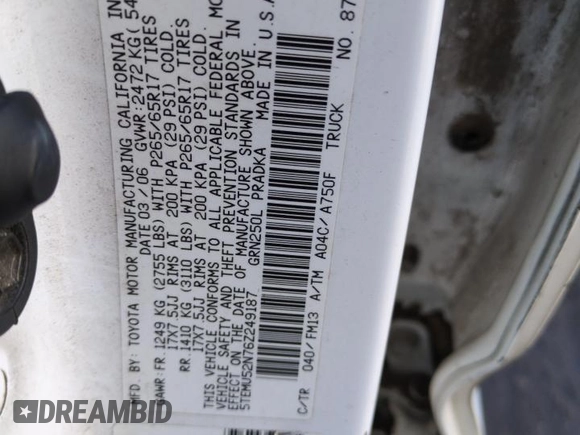 2006 Toyota Tacoma z VIN 5TEMU52N76Z249187, wystawiony jako Copart lot #53511195 z przebiegiem 247 808 mil mil oraz Szkoda całkowita • Salvage title. Historia ofert i sprzedaży dostępna na DreamBid. Obrazek 12.