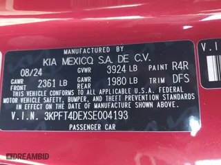 2025 Kia K4 LXS with VIN 3KPFT4DEXSE004193, listed as a IAAI auction lot 41293676 with 81 mi miles. Bid and sale history available at carsss.com. Image 9.