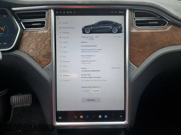 2017 Tesla Model S 100D with VIN 5YJSA1E25HF192230, listed as a Copart auction lot 55298065 with 64,536 mi miles and Salvage Title. Bid and sale history available at DreamBid. Image 9.