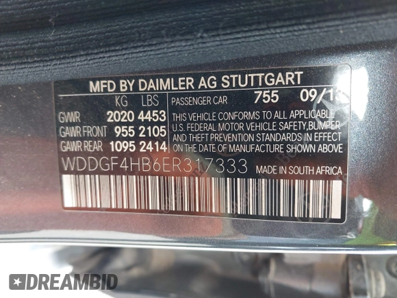 2014 Mercedes-Benz C C 250 Sport with VIN WDDGF4HB6ER317333, listed as a IAAI auction lot 42127437 with 128,010 mi miles. Bid and sale history available at carsss.com. Image 9.