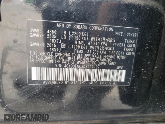 2019 Subaru Outback Limited with VIN 4S4BSENC9K3297107, listed as a Copart auction lot 61907825 with 107,764 mi miles and Salvage title. Bid and sale history available at DreamBid. Image 14.