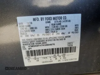 2019 Ford Explorer Limited z VIN 1FM5K8FH7KGB04678, wystawiony jako Copart lot #77367714 z przebiegiem 87 657 mil mil oraz Szkoda całkowita • Salvage title. Historia ofert i sprzedaży dostępna na DreamBid. Obrazek 13.