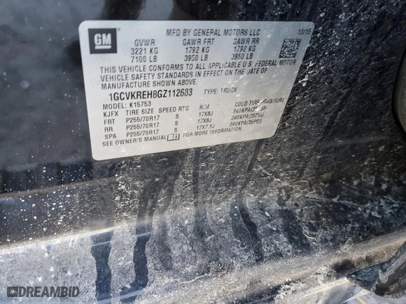 2016 Chevrolet Silverado 1500 LT with VIN 1GCVKREH8GZ112683, listed as a Copart auction lot 45654165 with 174,228 mi miles and Salvage Title. Bid and sale history available at carsss.com. Image 12.