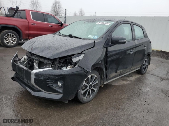 2023 Mitsubishi Mirage Black Edition with VIN ML32AWHJ0PH000245, listed as a Copart auction lot 84424954 with 29217 miles and Salvage Title. Bid and sale history available at carsss.com. Image 1.