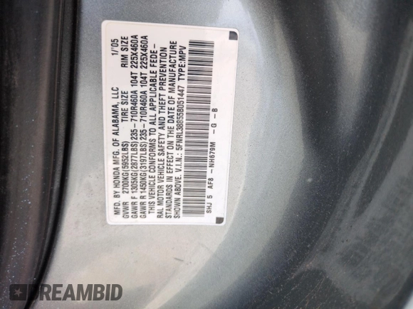 2005 Honda Odyssey Touring z VIN 5FNRL38855B051447, wystawiony jako Copart lot #57144925 z przebiegiem 186 476 mil mil oraz Szkoda całkowita • Salvage title. Historia ofert i sprzedaży dostępna na DreamBid. Obrazek 14.