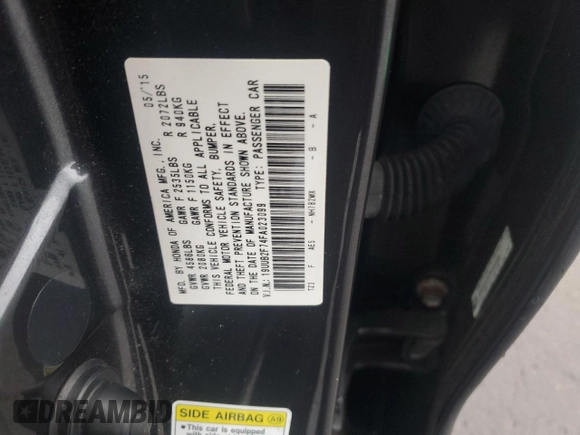 2015 Acura TLX V6 Advance with VIN 19UUB2F74FA023099, listed as a Copart auction lot 48636865 with 74,499 mi miles and Salvage Title. Bid and sale history available at carsss.com. Image 14.