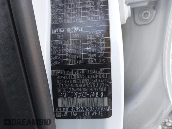 2018 Land Rover Discovery Sport HSE with VIN SALCR2RXXJH740536, listed as a IAAI auction lot 41803685 with 71,882 mi miles. Bid and sale history available at carsss.com. Image 9.