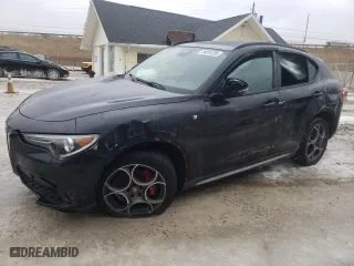 2023 Alfa Romeo Stelvio Ti with VIN ZASPAKBN9P7D54768, listed as a Copart auction lot 44915205 with 0 mi miles and Salvage Title. Bid and sale history available at carsss.com. Image 1.