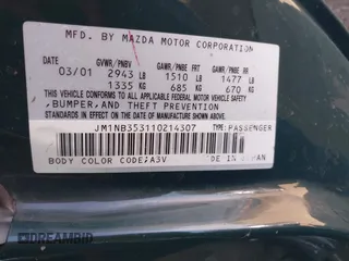 2001 Mazda MX-5 Miata z VIN JM1NB353110214307, wystawiony jako IAAI lot #42407414 z przebiegiem 158 400 mil mil oraz . Historia ofert i sprzedaży dostępna na DreamBid. Obrazek 9.