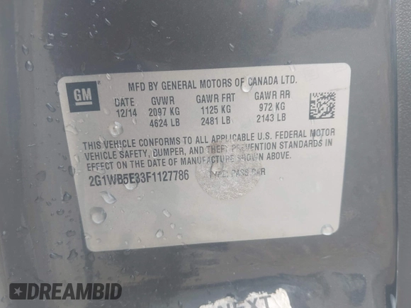 2015 Chevrolet Impala LT with VIN 2G1WB5E33F1127786, listed as a IAAI auction lot 42467374 with 160,964 mi miles and . Bid and sale history available at DreamBid. Image 9.
