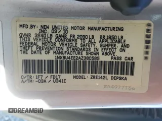 2010 Toyota Corolla z VIN 1NXBU4EE2AZ380585, wystawiony jako Copart lot #57024125 z przebiegiem 175 334 mil mil oraz Szkoda całkowita • Salvage title. Historia ofert i sprzedaży dostępna na DreamBid. Obrazek 12.
