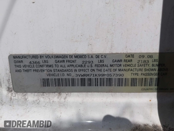 2009 Volkswagen Jetta SE z VIN 3VWRM71K99M057390, wystawiony jako IAAI lot #42094648 z przebiegiem 168 533 mil mil oraz . Historia ofert i sprzedaży dostępna na DreamBid. Obrazek 9.