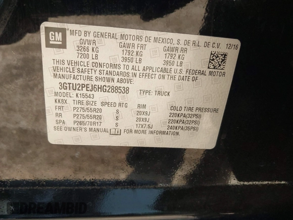 2017 GMC Sierra 1500 Denali with VIN 3GTU2PEJ6HG288538, listed as a IAAI auction lot 41921031 with 134,215 mi miles and . Bid and sale history available at DreamBid. Image 9.