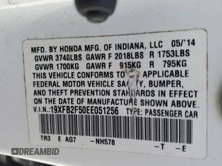 2014 Honda Civic Sedan LX with VIN 19XFB2F50EE051256, listed as a Copart auction lot 55284985 with 148,871 mi miles and Salvage Title. Bid and sale history available at carsss.com. Image 12.