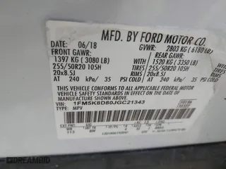 2018 Ford Explorer XLT with VIN 1FM5K8D80JGC21343, listed as a IAAI auction lot 41734012 with 90,193 mi miles. Bid and sale history available at carsss.com. Image 9.