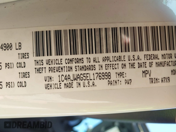 2014 Jeep Wrangler Sport with VIN 1C4AJWAG5EL176998, listed as a IAAI auction lot 40585450 with 114,432 mi miles and . Bid and sale history available at DreamBid. Image 9.